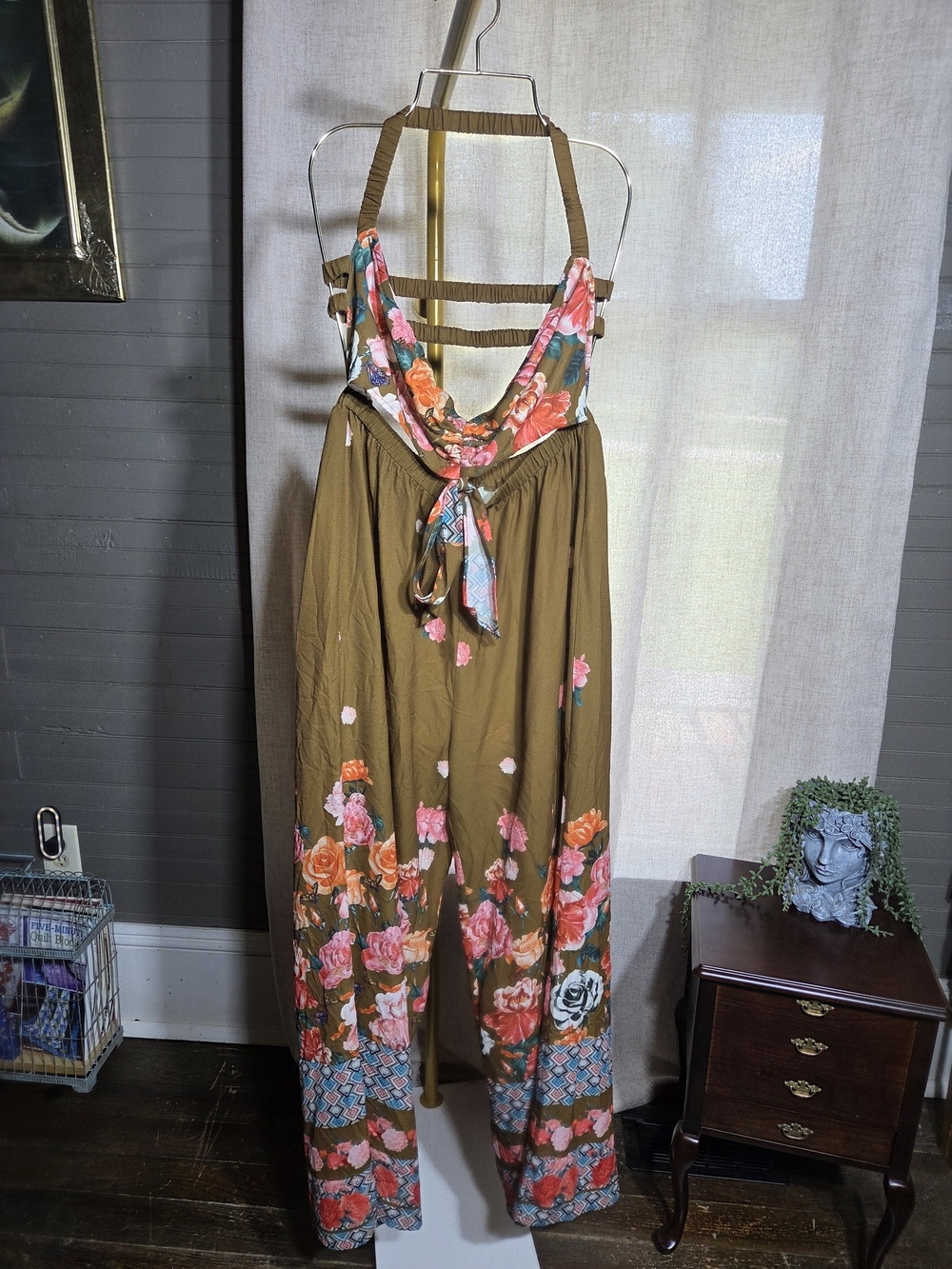 Olive Floral Wide-Leg Jumpsuit